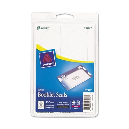 Avery Dennison Avery, PRINTABLE MAILING SEALS, 1.5in DIA., WHITE, 40PK 5278